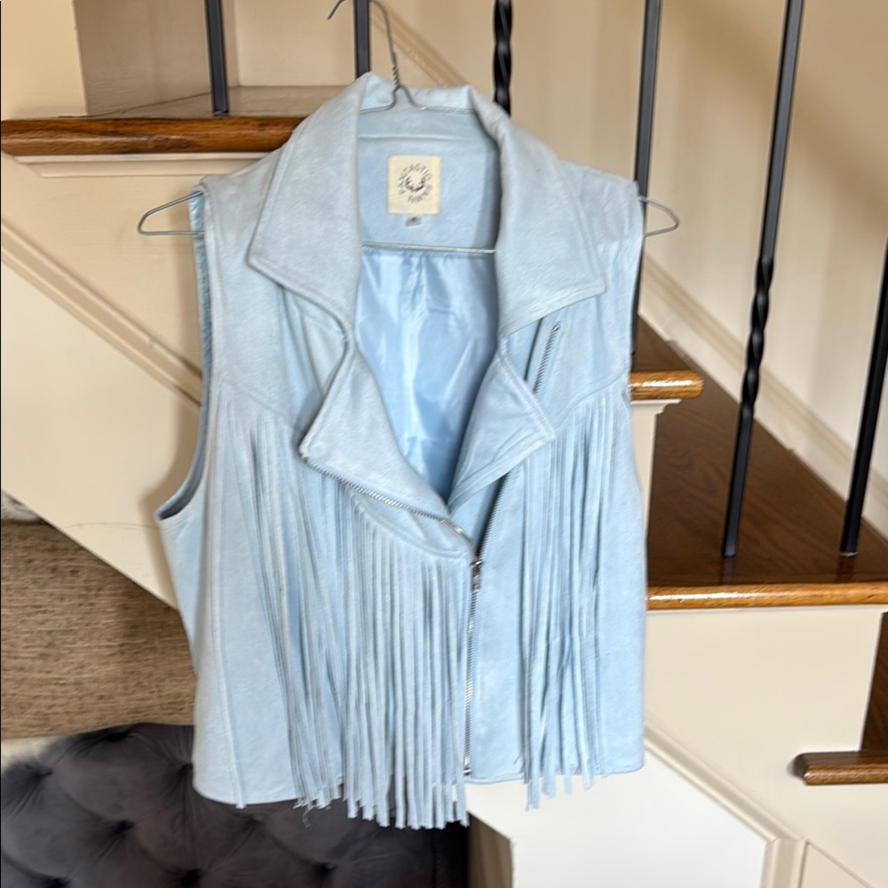 Fantastic Fawn Sky Blue Fringe Vest